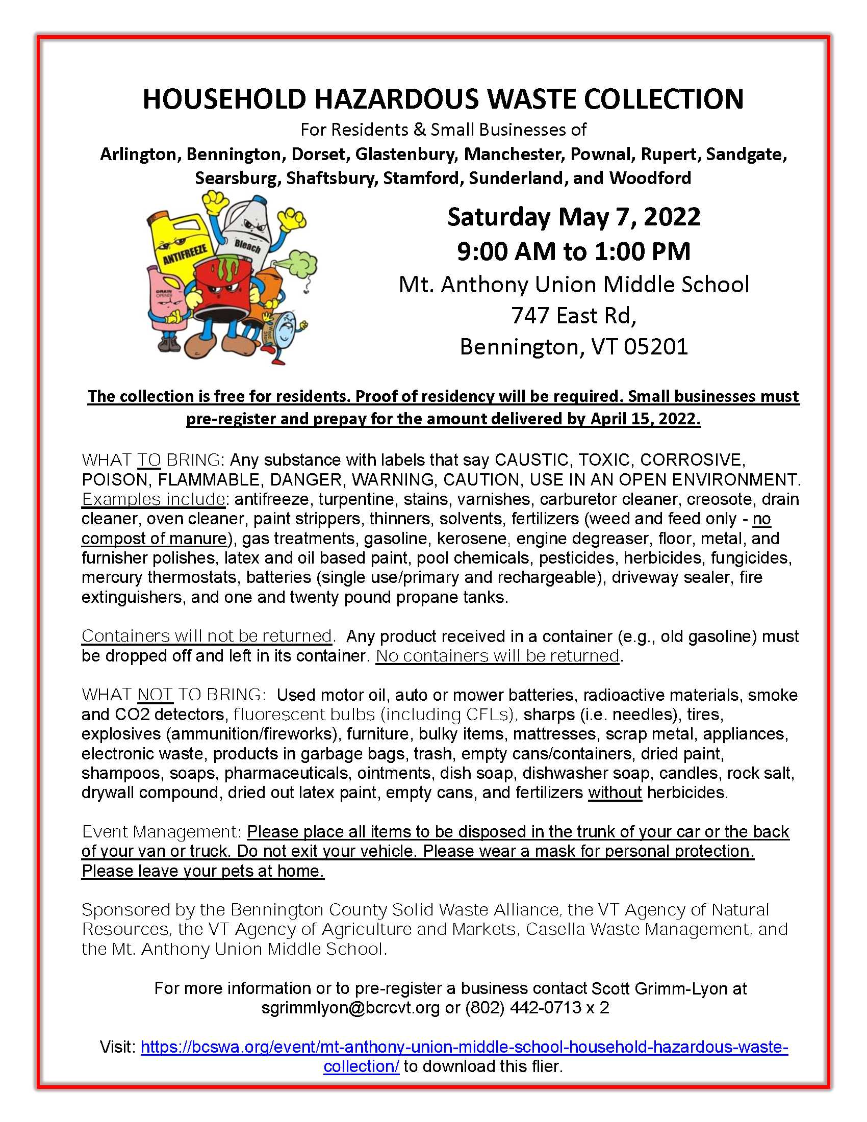 Household Hazardous Waste Day Town of Stamford VT